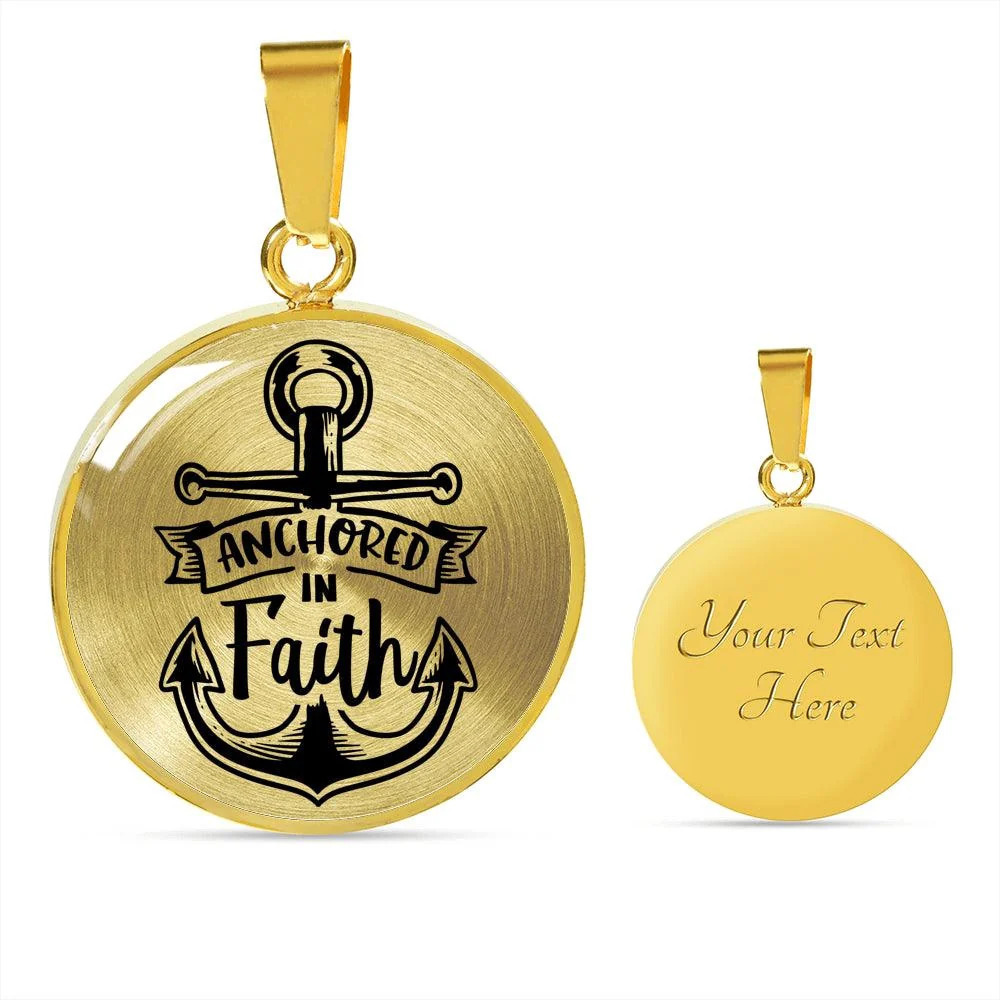 Anchored In Faith Personalized Engraved Gold Circle Necklace Custom Name Date G